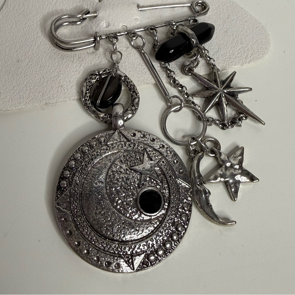 Free People Dangle Pin Silver Moon Charms NWT - Picture 3 of 4